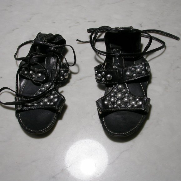 Black Leather Gladiator Sandals - Picture 2 of 8